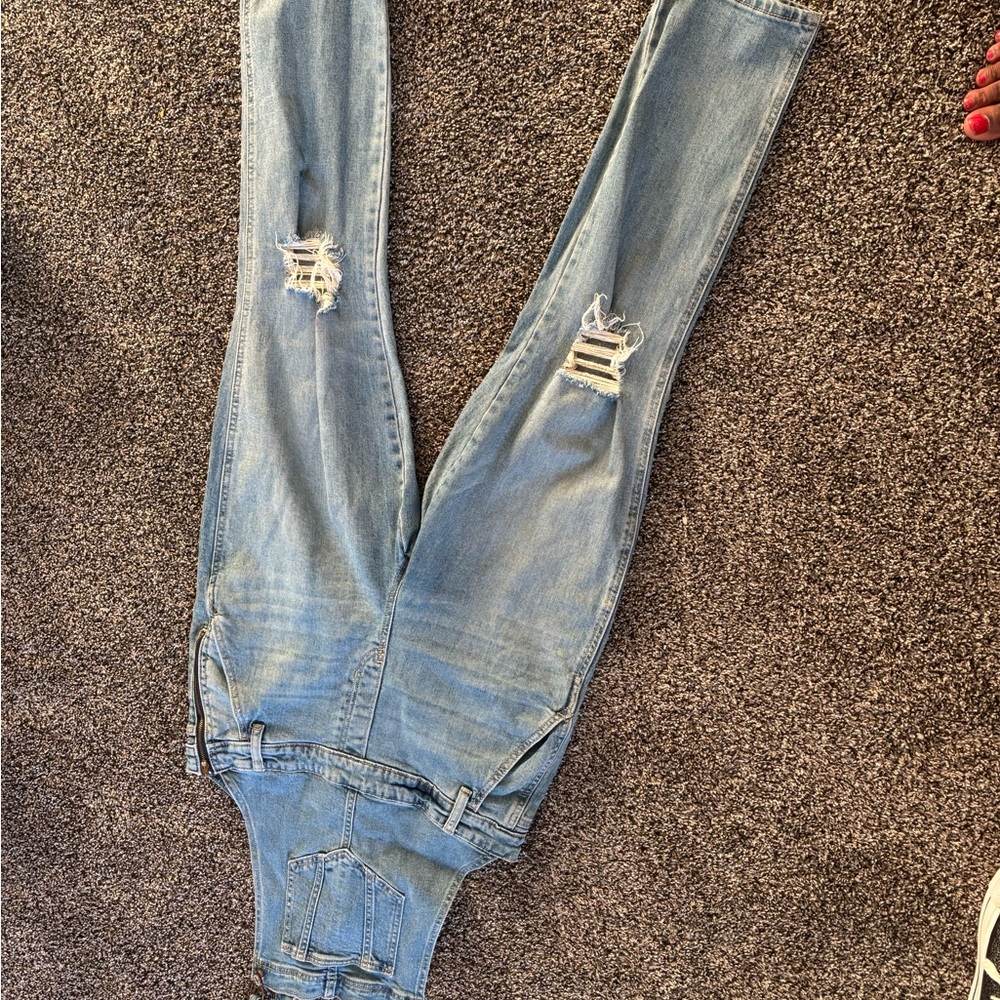 Old Navy Light Blue Distressed Denim Overalls